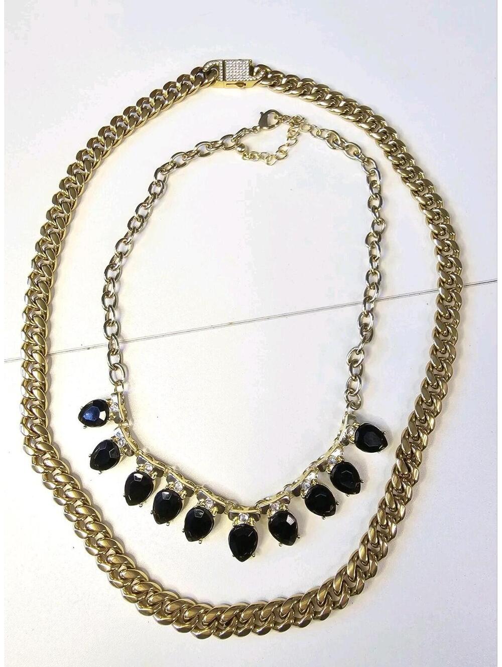 Black & Gold Statement Necklace Bundle Lot Chunky Cuban Link
